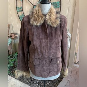 Brown Genuine Suede jacket with fur